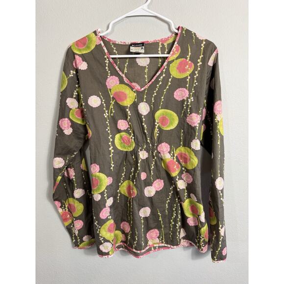 COLUMBIA XCO Shirt Womens‎ Medium Long Sleeve Brown Nature Abstract Floral - Picture 1 of 7